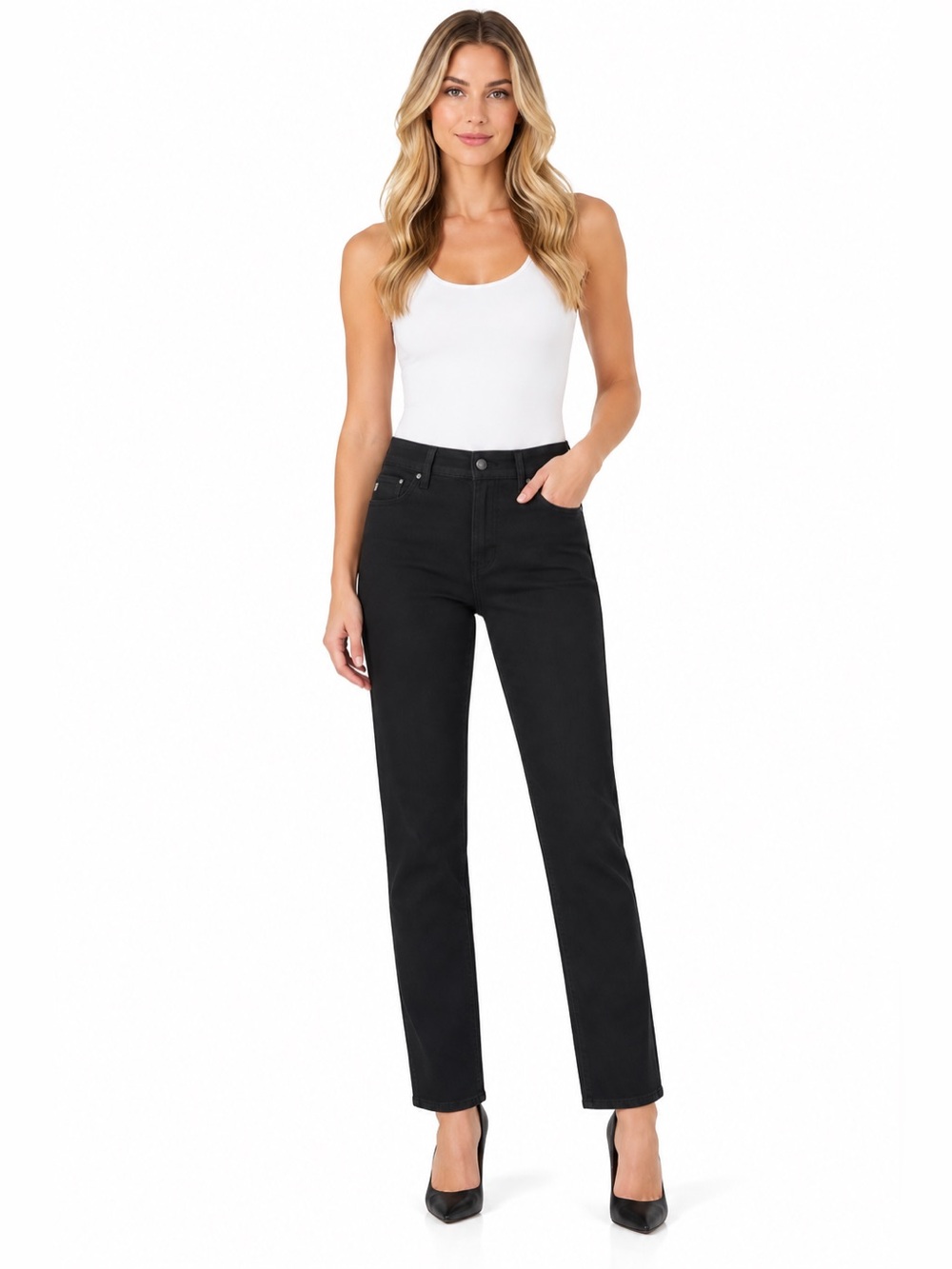 Seven7 Black Tummyless Slim Straight Leg Jeans
